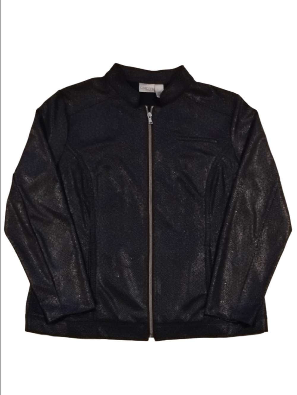 Chico's Metallic Black Bomber Jacket